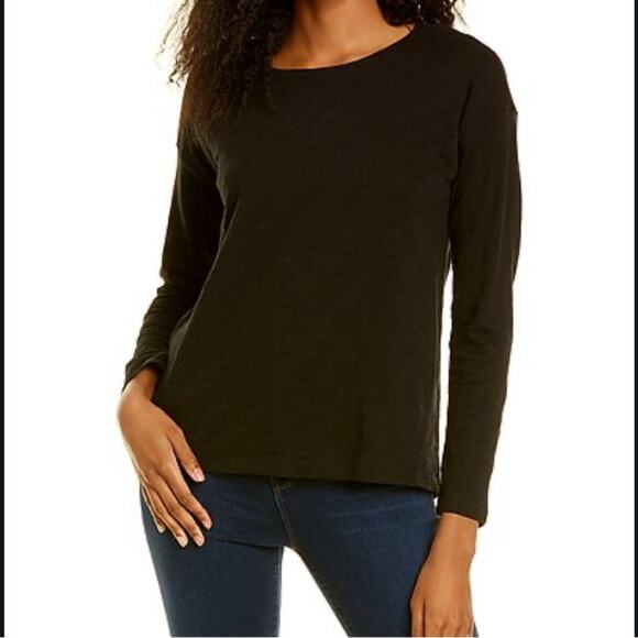 Lilla P Black Yoke Front Hi-Low Tee in Loose Knit Slub - Large - Picture 3 of 6